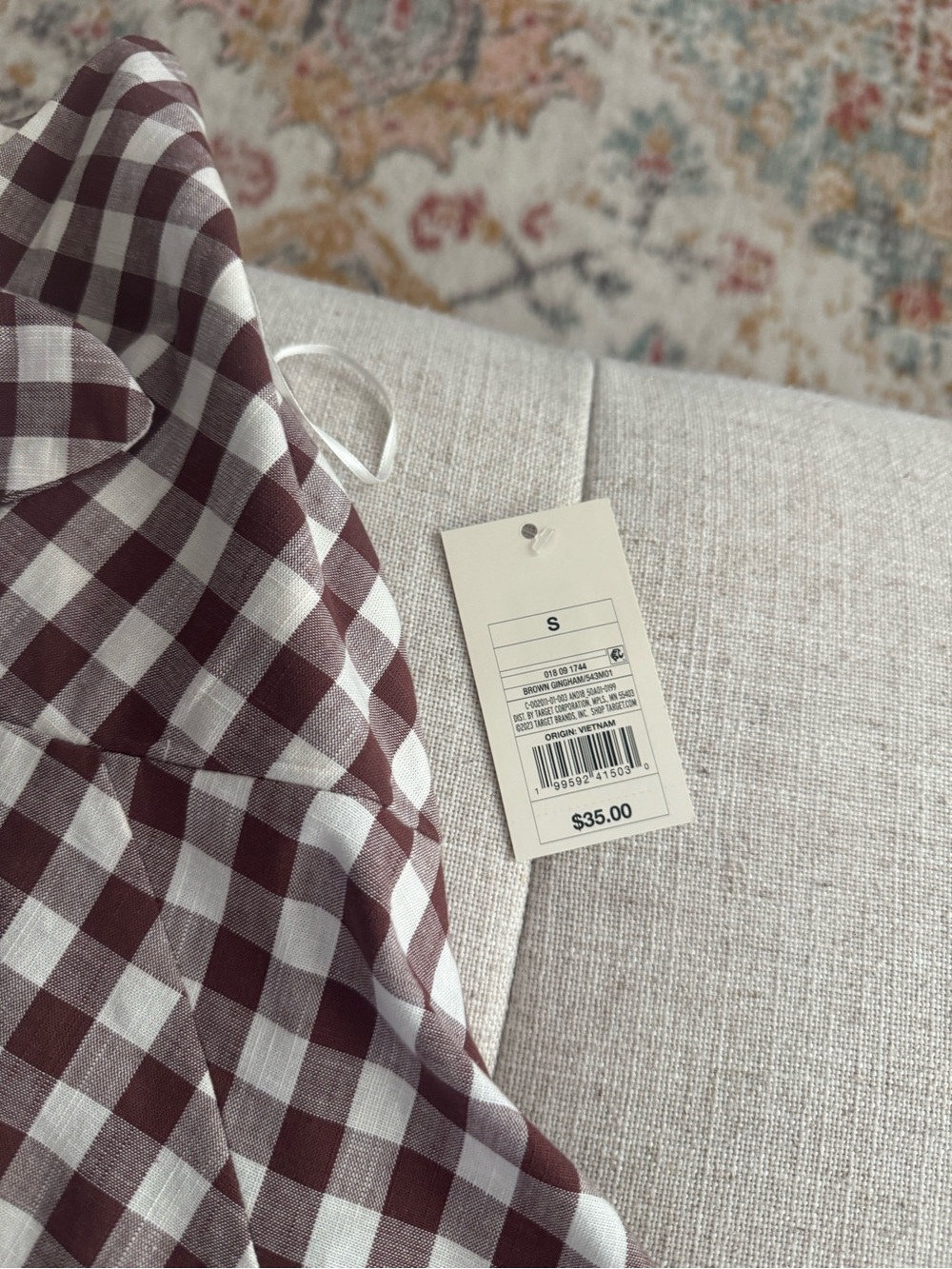 a new day Brown and Cream Gingham Button-Front Midi Dress - Picture 3 of 5